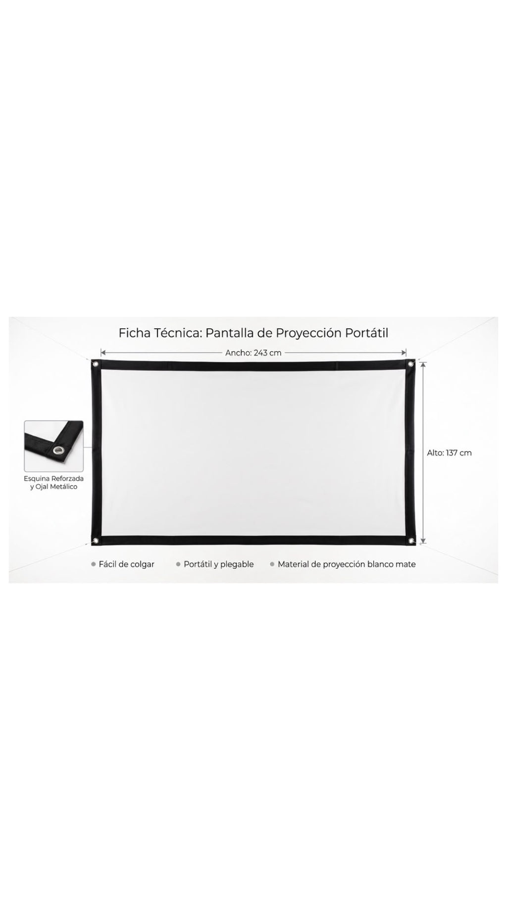 Pantalla de Proyector Portátil Plegable 16:9 HD para Cine en Casa al Aire Libre 3D