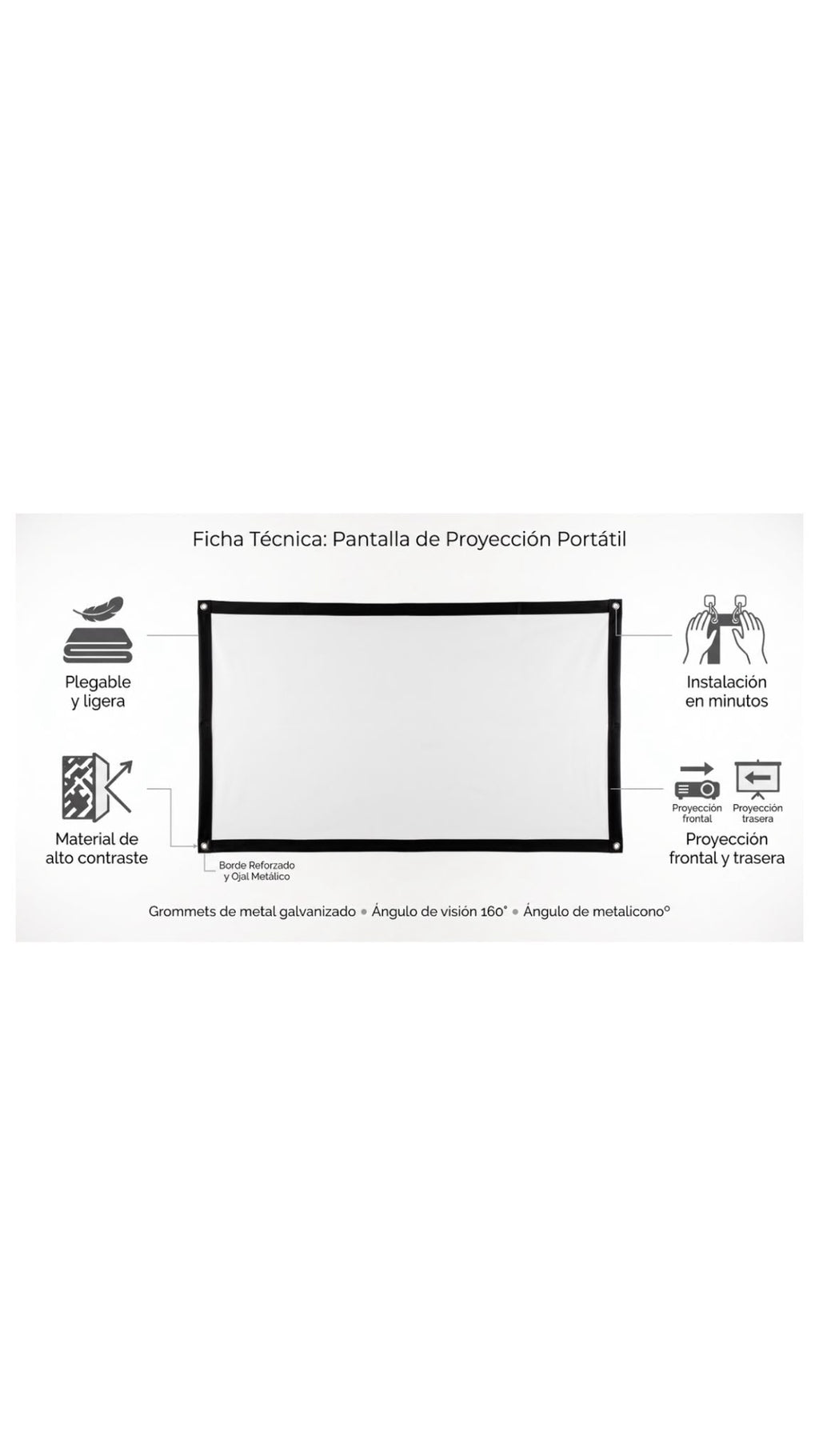 Pantalla de Proyector Portátil Plegable 16:9 HD para Cine en Casa al Aire Libre 3D