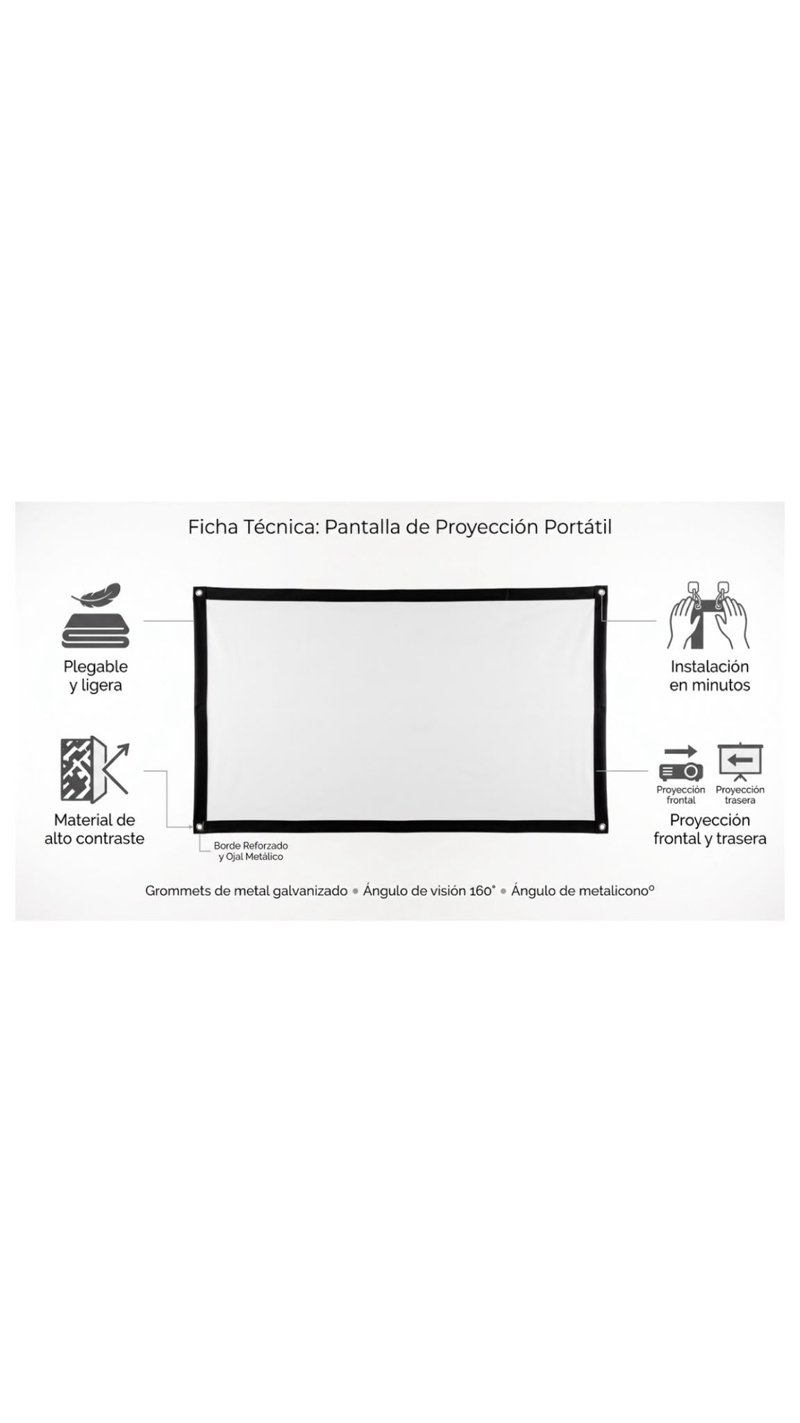 Pantalla de Proyector Portátil Plegable 16:9 HD para Cine en Casa al Aire Libre 3D